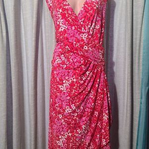 NWT Chaps Pink & Red Crossbody Knit Dress, Ruched/Layered Skirt, Size 24W
